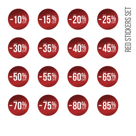 red discount stickers set with sale percents numbers. From ten to eighty fiveのイラスト素材