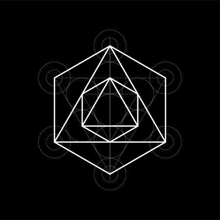 Octahedron from Metatrons cube, sacred geometry vector illustration on blackのイラスト素材