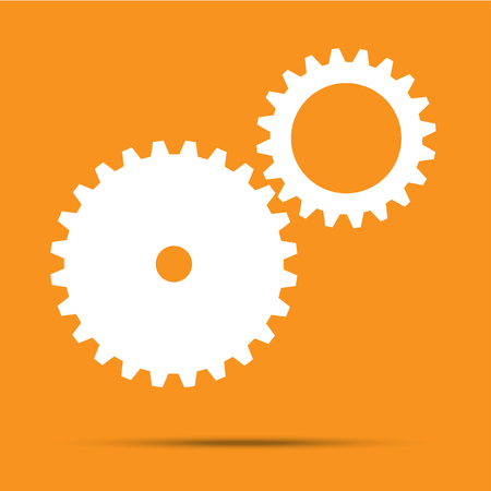 white cogwheels icon. Flat design vector element. Two gears symbolのイラスト素材