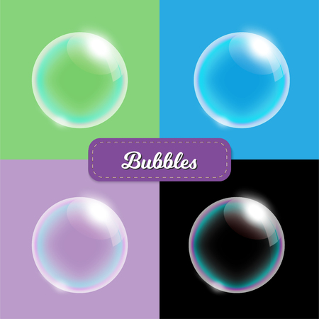 transparent soap bubbles on different colors background, vector illustration for designのイラスト素材