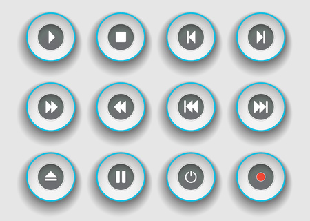 player buttons set in paper cut style. Symbols for play, stop, pause and moving clip forward and back.のイラスト素材