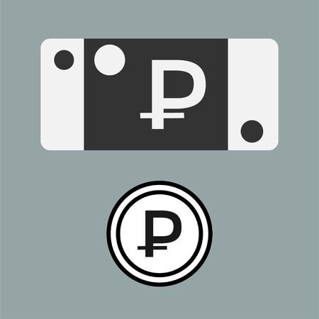 Russian rouble currency icons. Paper and metal RUB money sign symbols. Flat icons.のイラスト素材