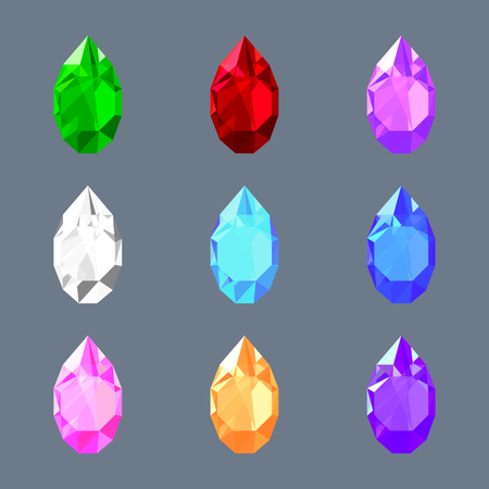 set of drop shaped gem stones of different mystical colorsのイラスト素材
