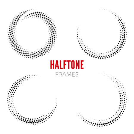 Set of round halftone frames. Abstract vector design elementsのイラスト素材