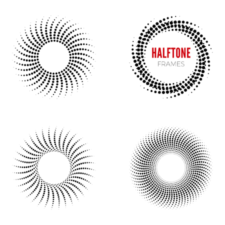 Set of round halftone frames. Abstract vector design elementsのイラスト素材