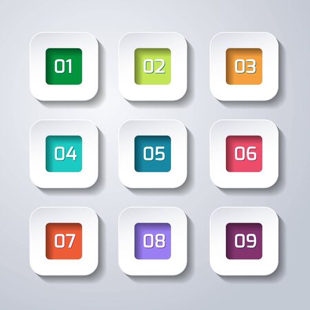 Red paper square stickers with numbers . Vector illustration for designのイラスト素材