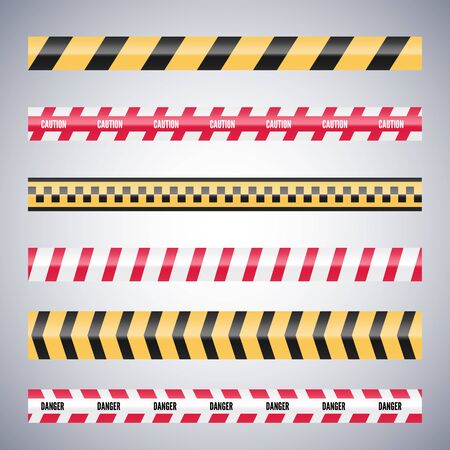 Set of caution danger tapes. Warning security vector. Barricade lines.のイラスト素材