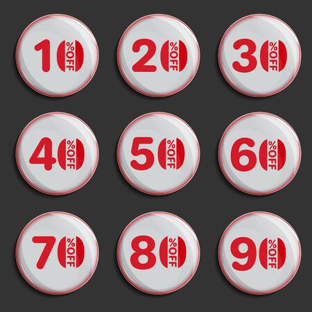 Discount percent glass badges set. Sale promotions collection. Shopping marksのイラスト素材