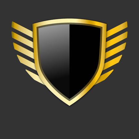 black and gold shield with wings symbol. Protection emblem. Vector illustration for designのイラスト素材