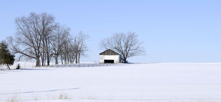 Field covered heavy snow in cold winterの写真素材
