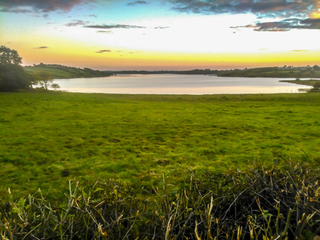 Irish Lake on Fall at Sunsetの写真素材