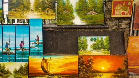 Canvas and oil painting available for sale in Srilankan street viharamahadevi parkのeditorial素材
