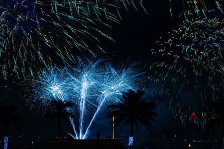 Background image with beautiful colorful firework texture background with different color of...