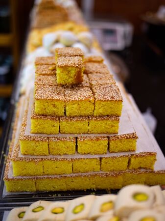 Background image with multiple lebanese traditional sweets.の写真素材