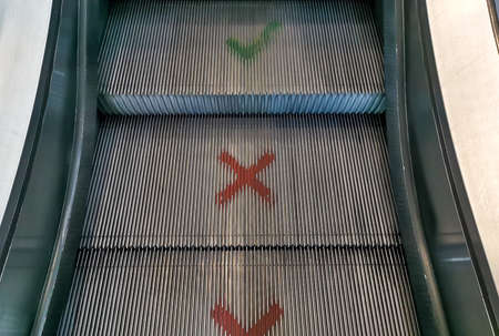 Social distancing sign marked on elevator. social distancing