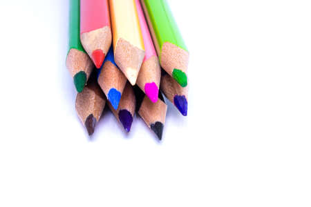 Crayons - colored pencil, Color pencils, Close up macro shot of color pencil pile pencil nibs, used...