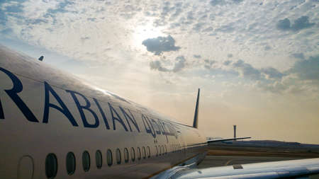 Riyadh/Saudi Arabia - March 01 Planes preparing for take off at Riyadh King Khalid Airport on March 01, 2018 in Riyadh, Saudi Arabia. Riyadh airport is home port for Saudi Arabian Airlines.のeditorial素材