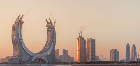 Lusail, Qatar- 19 October 2021: The beautiful newly developing city with many skyscrapers , shot during sunriseのeditorial素材