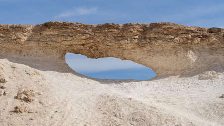 Zekreet desert natural landscape with rocks. rocks are formed into different shapes due to erosion.