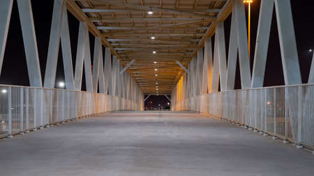 Doha, Qatar- December 12,2021 : pedestrian bridge at One of the 2021 world cup stadium, thumama...