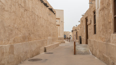 Wakrah, Qatar- January 21,2022 : Old buildings architecture in the Wakrah souq (Traditional Market).