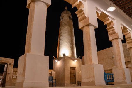 View of a old mosque inside the wakrah market.shot during nightのeditorial素材