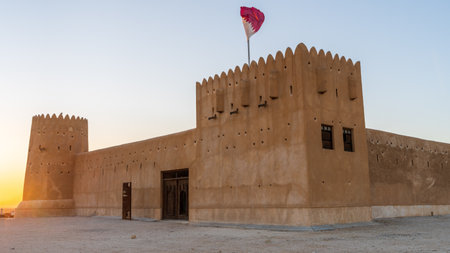 AL ZUBARA,QATAR - MARCH 11, 2021: historic Fort Zubarah (Al Zubara) in North East of the deserts of Qatar on the edge of the Persian gulf.のeditorial素材