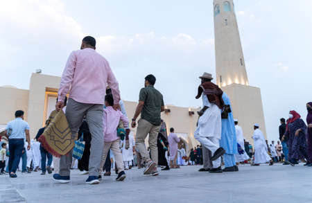 Doha, Qatar- May 02,2022 : People attending Eid prayer at Abdual wahab masjid in Qatarのeditorial素材