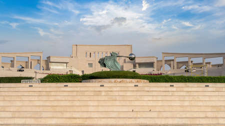 DOHA, QATAR - May 15,2022: The Force of Nature sculpture by Lorenzo Quinn in Katara Cultural Village...