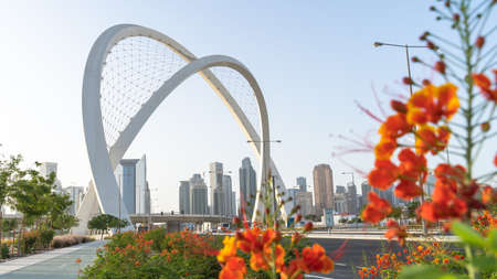 Doha, Qatar- May 15,2022 : 5th June Arch bridge in Doha to lusail public highway.のeditorial素材