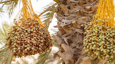 Plantation of date palms, agriculture industry in desert areas of the Middle Eastの写真素材