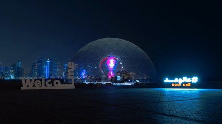 Doha, Qatar- July 03, 2022 : FIFA World Cup Qatar 2022 Official Countdown Clock at the cornicheのeditorial素材