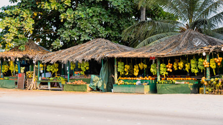 Salalalah, Oman -November 11.2023 : Fruit Vendors at Sultan Qaboos Street in salalah, oman, Dhofar Governorateの写真素材