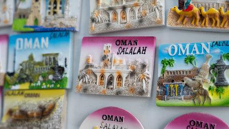 Salalalah, Oman -November 11.2023 : fridge magnets as souvenirs can be found at Al-Husn Souq in Salalah.の写真素材