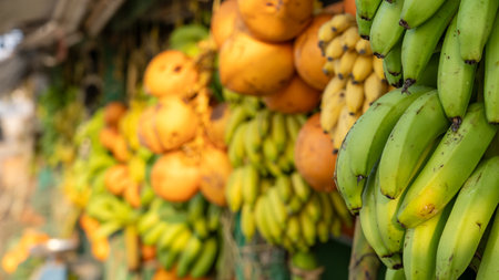 Salalalah, Oman -November 11.2023 : Fruit for sale in fruit stalls at Sultan Qaboos Street in salalah, oman, Dhofar Governorateの写真素材