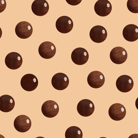 Bubble milk tea texture. Tapioca balls seamless pattern. Cute shining sphere dots raster illustration can be used for ads, booklets.の写真素材