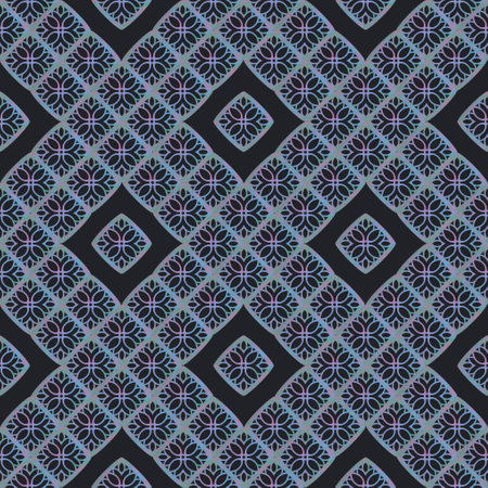 Gradient monochrome tribal ornament on black background. Seamless pattern with geometric motifs.