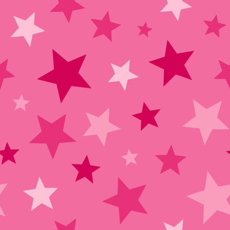 Pink star seamless pattern. Hand drawn pink gradient different size stars. Party monochrome glitter background. Girlish confetti allover printの写真素材