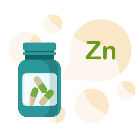a jar of capsules with the mineral zinc. Air bubbles in the background. Preventive medicine concept.のイラスト素材