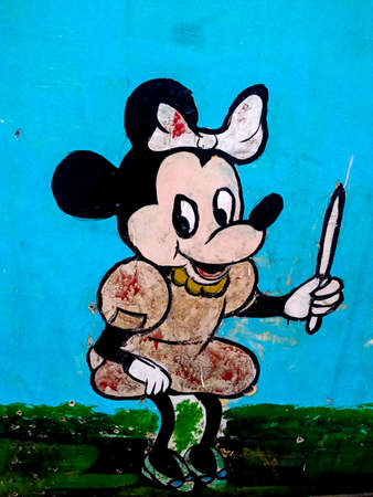 25 October 2020 Mini mouse image on wall in Gulshan Iqbal park Lahore Pakistan.のeditorial素材