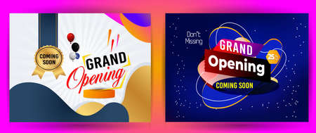 Grand Opening Cut ribbon background Banner Design Illustrations Shape, Business Promotion Ad Poster, Ceremony party event invitation, Coming soon Poster, red ribbon with balloon.のイラスト素材