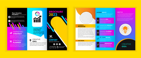 Creative trifold business Flyer brochure template. Corporate minimalist folding layout. Modern business brochure. Creative Flyer template flat design. geometric business brochure.のイラスト素材