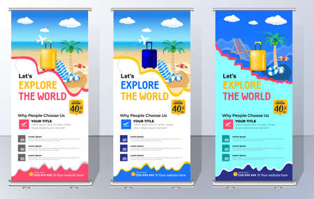 Travel Business agency Roll Up Template. Truism Standee Design Banner. Corporate digital Roll Up...