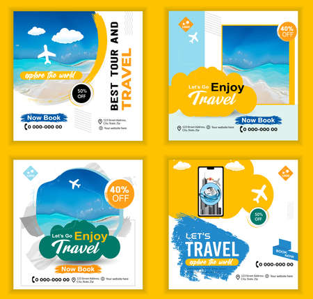 Social media Travel and tours ad design. Enjoy Holiday Adventure Template. social media post template. Travel agency Poster. Truism Vacation Discount Banner.のイラスト素材