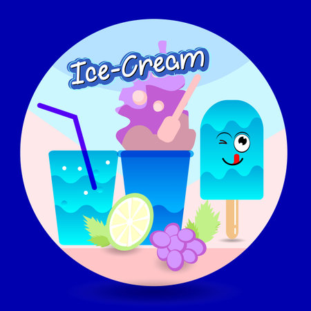 Ice creams set vector illustration, Vector cone chocolate Ice-Cream.  vector ice cream illustrations Set of cartoon icons. waffle cone Ice cream. Caramel chocolate glaze vanilla.のイラスト素材