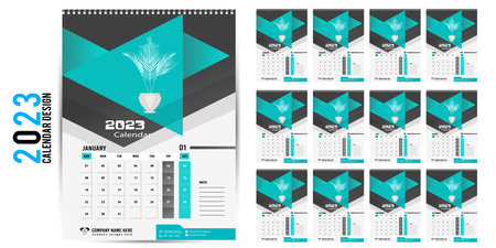 Wall Calendar 2023 Creative design, Simple monthly vertical date Layout for 2023 year in English. 12 months Calendar templates, Modern new year calendar design.のイラスト素材