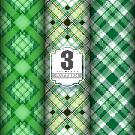 Set Tartan Plaid Scottish Seamless Pattern. Flat textile fabric pattern ornament design. Texture from tartan, plaid, tablecloths, shirts, clothes, dresses, blankets and textile.のイラスト素材