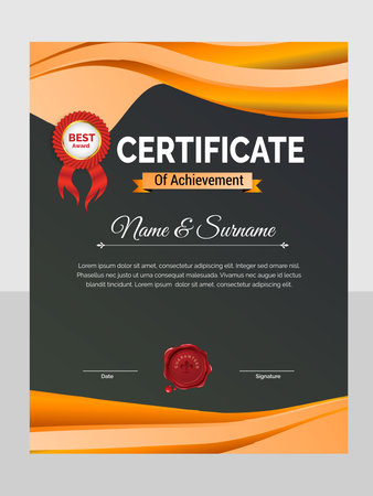 modern certificate of achievement template design. luxury elegant blue and gold diploma, corporate training certificate designのイラスト素材