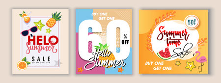 Summer sale banner and poster design with tropical beach background Vector. Realistic big and super sale summer vacation background design.のイラスト素材