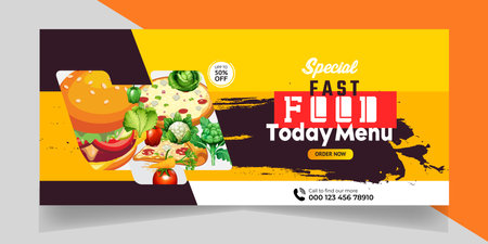 Delicious Fast Food Pizza banner with social media post template Banner, Restaurant discount food Burger banner Design, Food menu social media cover template.のイラスト素材